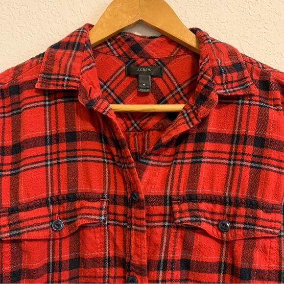 J. Crew Red Plaid Flannel Button Down Shirt - Picture 2 of 9